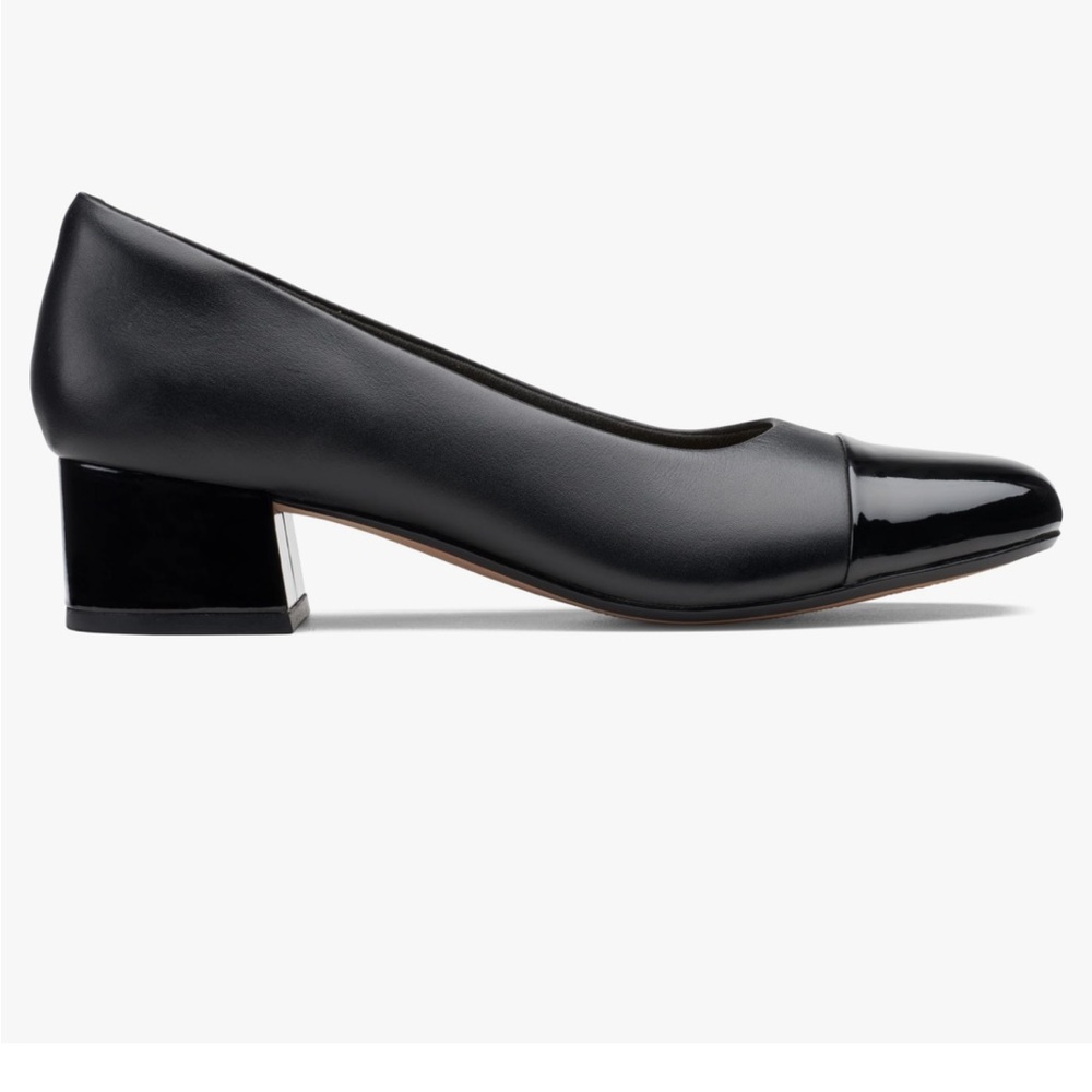 Clarks Black Leather Block Heel Pumps